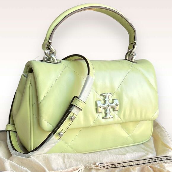💚Brand New Tory Burch Kira Top Handle Napa Diamond Quilted Bag in Pear / Silver - Picture 4 of 17